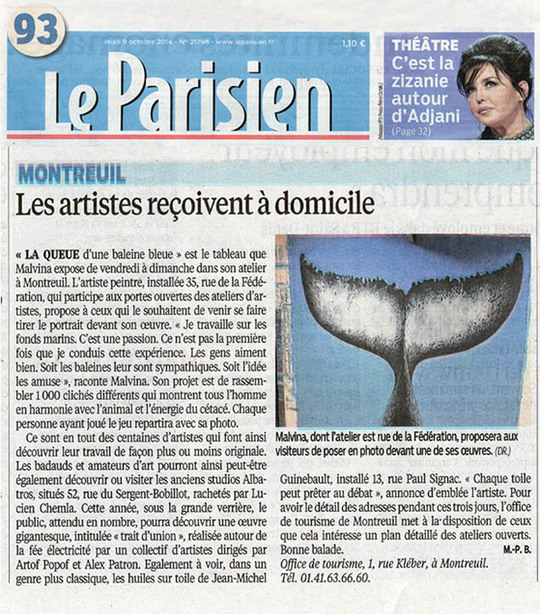 Article dans "Le Parisien" sur la queue de la Baleine en 2014